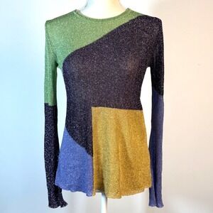 M Missoni Colorblock Metallic Knit Long Sleeve Top Green Purple Gold 38 2DN00276
